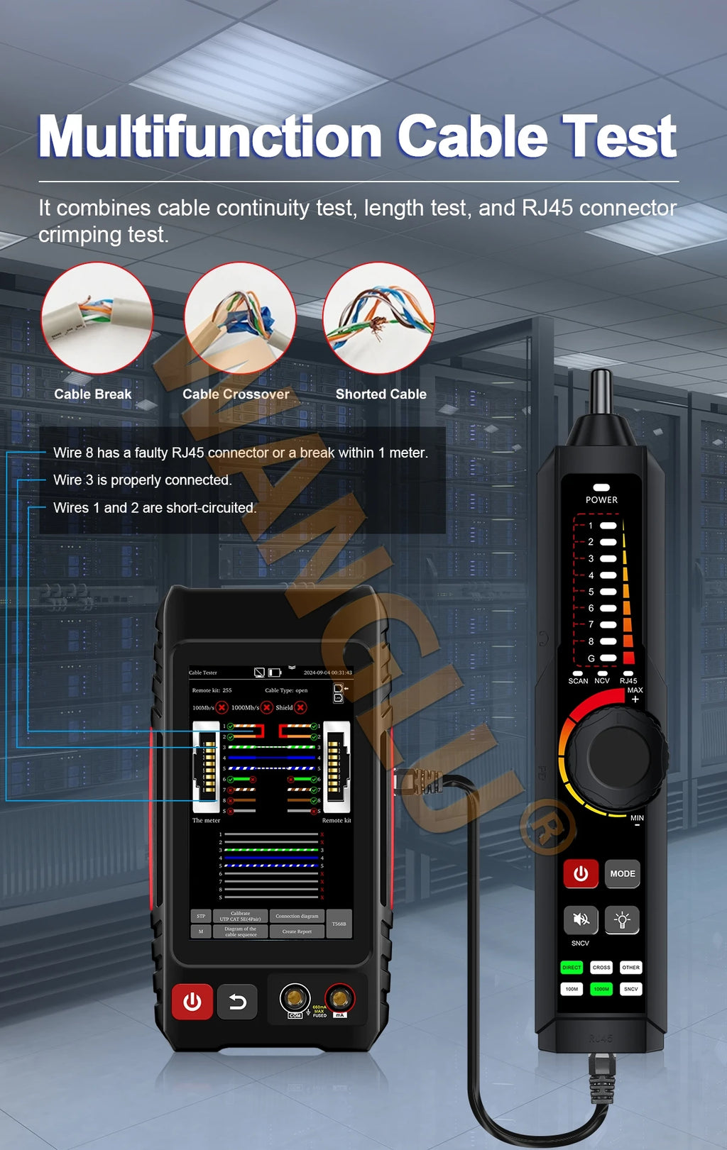WANGLU All-in-One PoE Network Cable Tester, RJ45 TDR Test, PoE Detector, Digital multimeter & Fiber OPM/VFL/Level Meter LT-600T