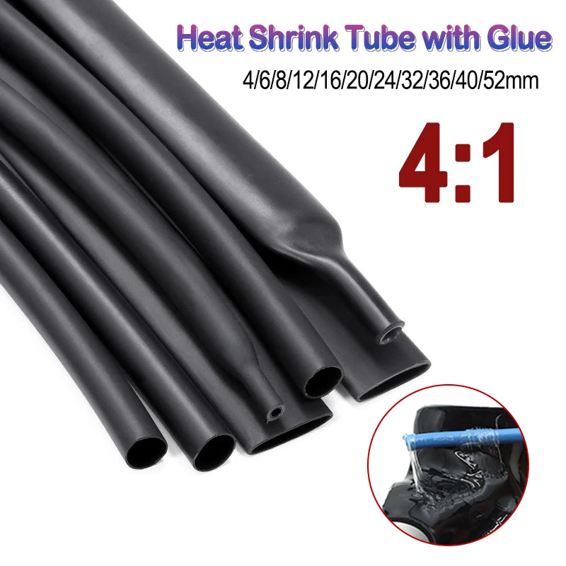 1-5m 4:1 Heat Shrink Tube With Glue Adhesive Lined Polyolefin 4mm-52mm Waterproof Dual Wall Cable Insulation Sleeve Wire Repair