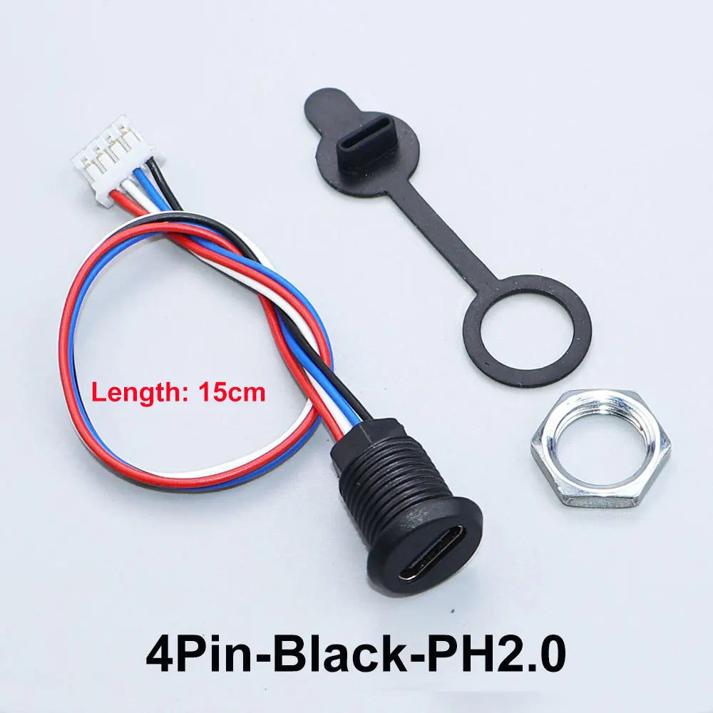JCD 2/4/5Pin Type C Connector With Line Nut Locking Plate PH 2.0 Waterproof Cap High Current Fast Charging Jack USB C Port