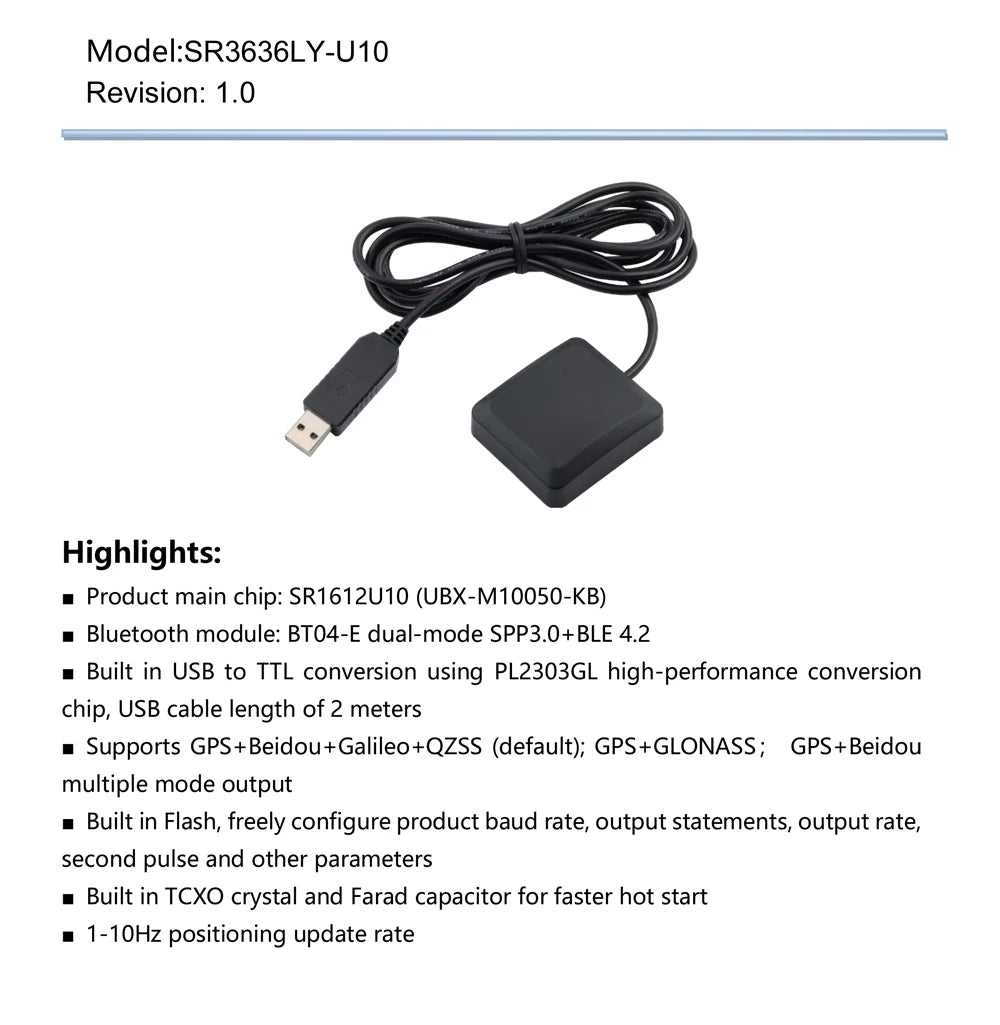 SR3636LY Tablet Bluetooth External GPS Module USB Bluetooth Dual-Use Module USB Bluetooth GPS Receiver