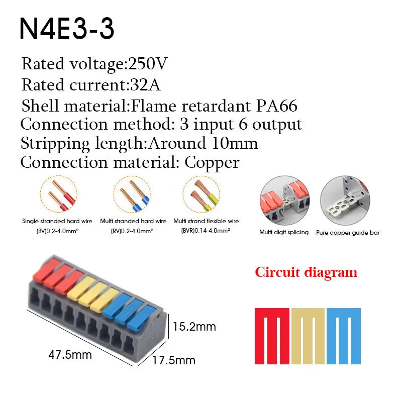 5/10PCS Wire Connector Electric Cable Led Conectors For 4mm² 6mm² Fast Terminals Blocks Docking Butt Household Electrician Tools