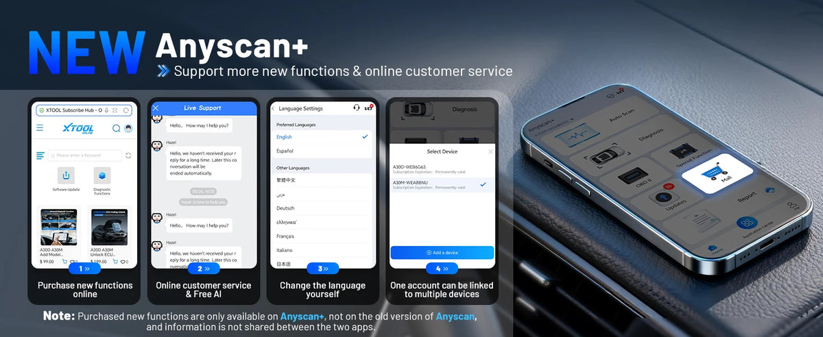 XTOOL Anyscan A30M Bluetooth OBD2 Scanner Car Diagnostic Tools 26+ Reset Service Code Reader CANFD Protocol Lifetime Free Update