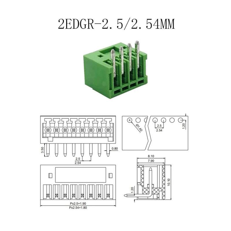 10/5Pairs 2EDG PCB 2.54 mm Pitch Straight Needle/Right Angle Curved Pin Header Plug Socket Screw Terminal Block Connector