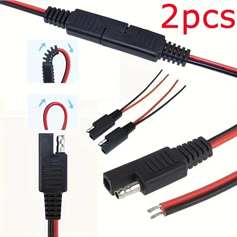 2Pcs SAE Single-ended Cable Power Extension Connector Plug Cable Solar Panel Battery Adapter Quick Connect