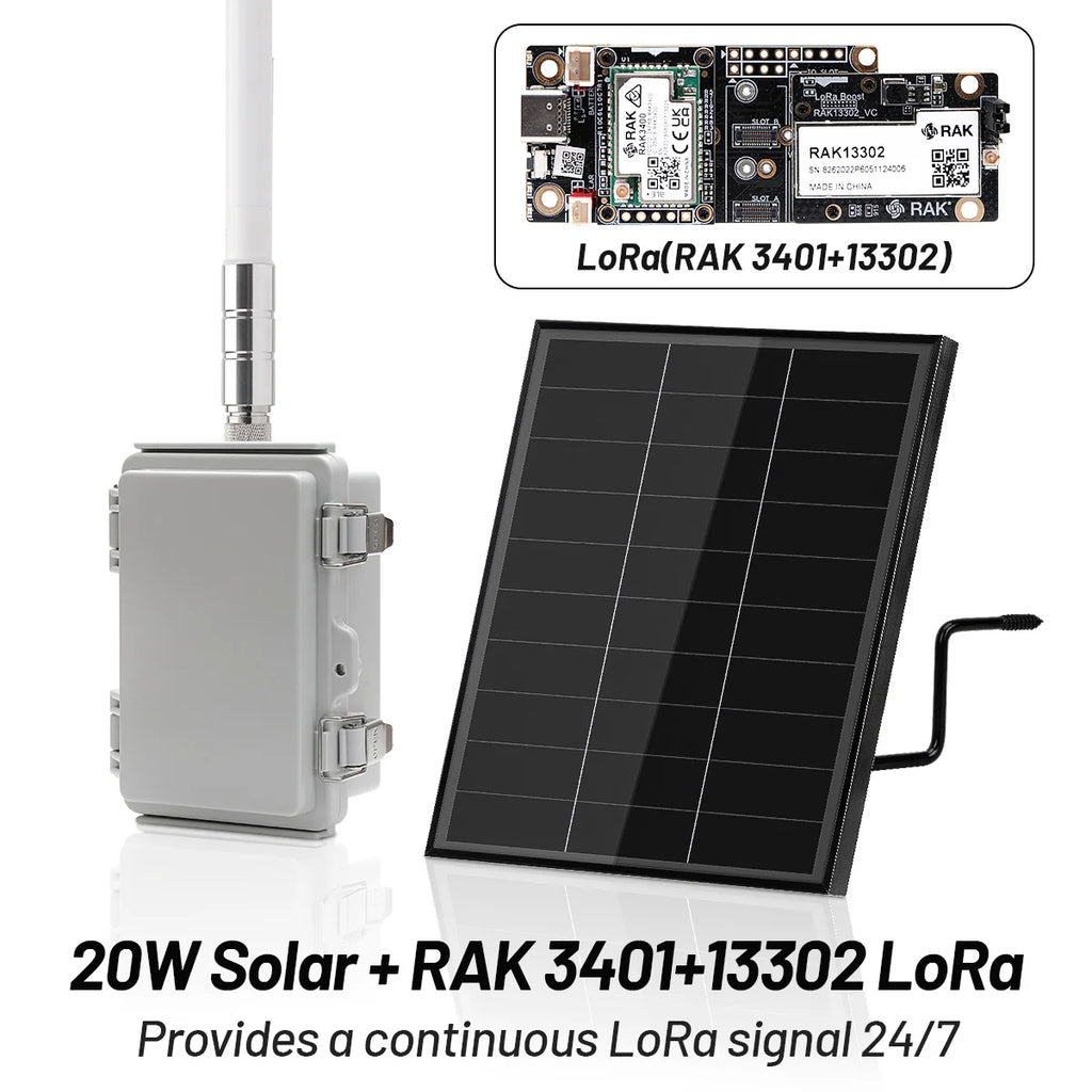 HP1 High Power LoRa Module Wismesh 1w Booster Starter Kits with 20w Solar Power System 6dBi Fiberglass Antenna Mount