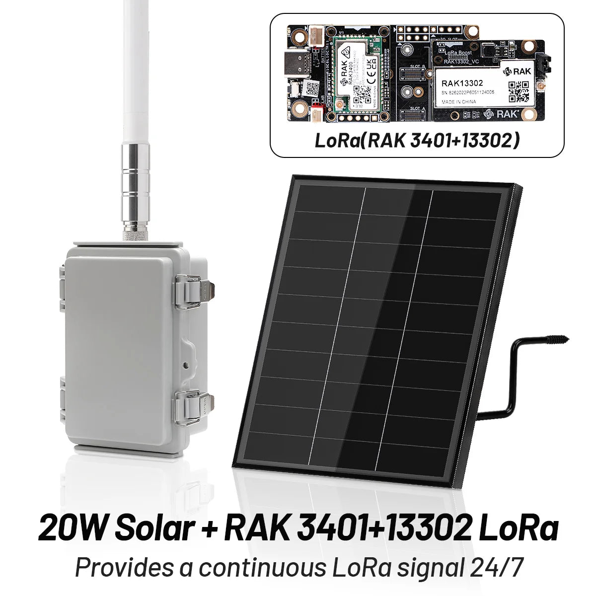 HP1 High Power LoRa Module Wismesh 1w Booster Starter Kits with 20w Solar Power System 6dBi Fiberglass Antenna Mount
