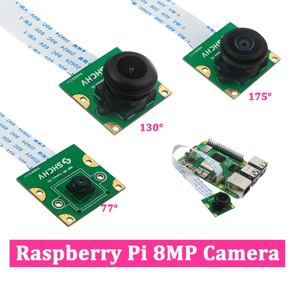 Raspberry Pi 8MP Camera IMX219 Sensor Module 77 130 200Degree Fisheye MINI CSI Interface with 15cm FFC for Raspberry Pi5 PRi Pi5