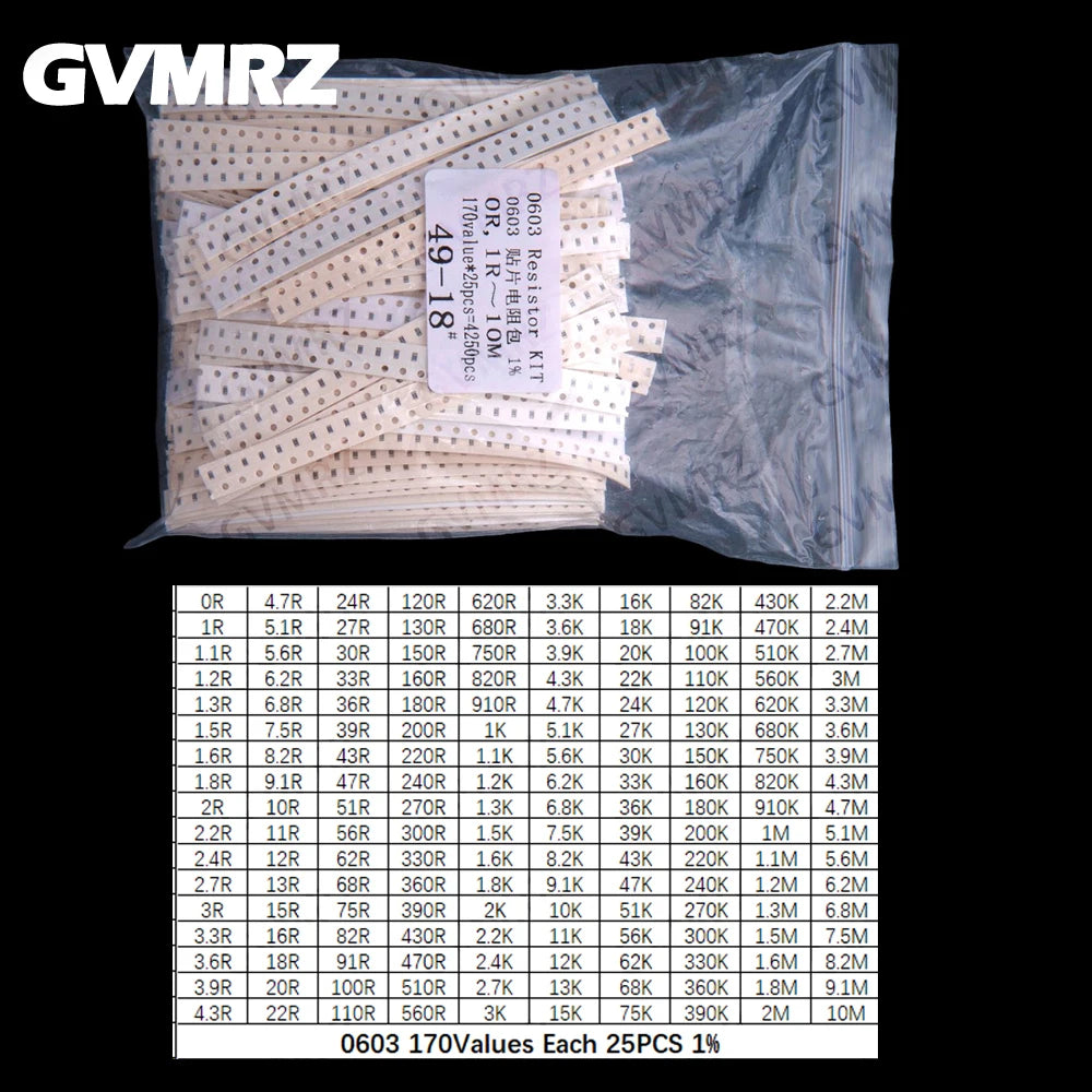 170/146/60Values 0603 0805 0402 1206 SMD resistor sop 1% Each 50PCS Each 25PCS 1k 2k 3k 4k 5k