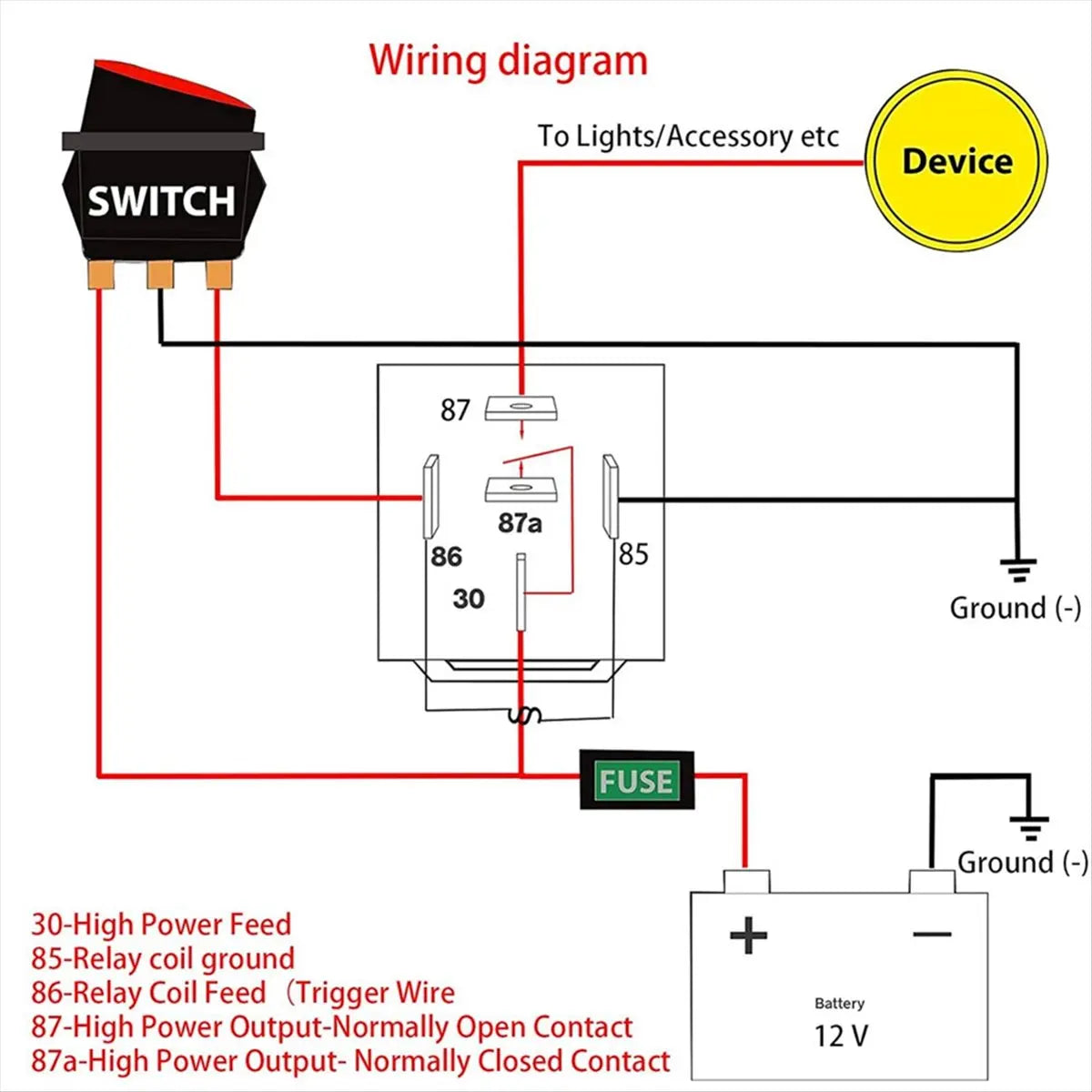 #47Q Relay ,10 Pack 30/40 AMP Waterproof 5-Pin 12V Relay Switch (Black)