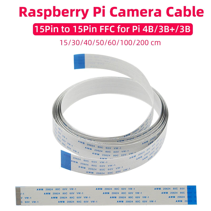 Raspberry Pi Camera Cable 15 30 40 50 60 100 200 cm FFC Flat Wire Flex Ribbon Cable for Raspberry Pi 4 Model B 3B+ 3B