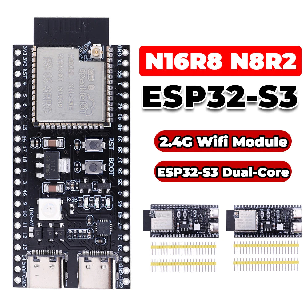 ESP32 S3 N16R8 N8R2 Dual Type-C Development Board with Expansion Adapter Kit 2.4G Wifi BT Module ESP32-S3-WROOM1 44Pin Type-C