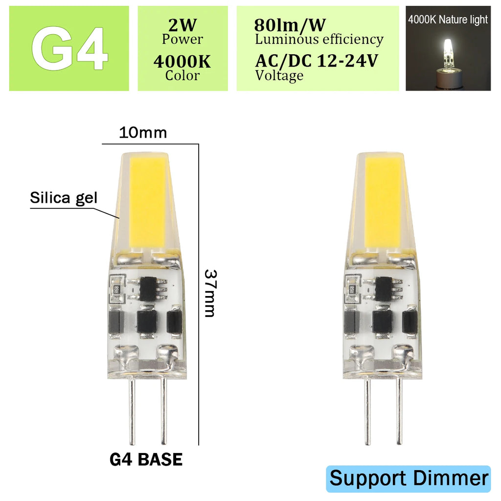 2pcs Mini G4 12V 24V LED Lamp Dimmable Light 3W COB Bulb AC DC 12V Lampada COB 360 Beam Lampada G4 COB Lights Replace Halogen