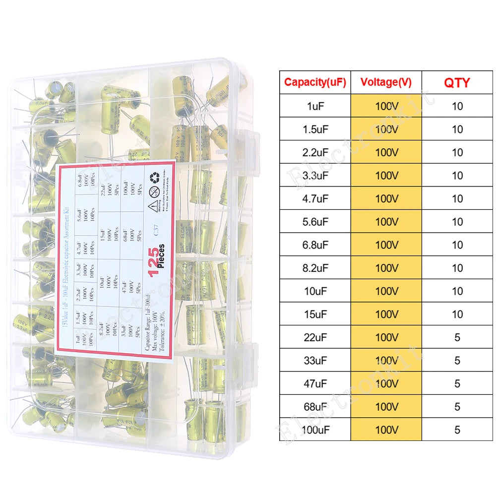 16V 25V 35V 50V 0.1uF to 2200uF DIP SMD Aluminum Electrolytic Capacitors Assortment Kit Set
