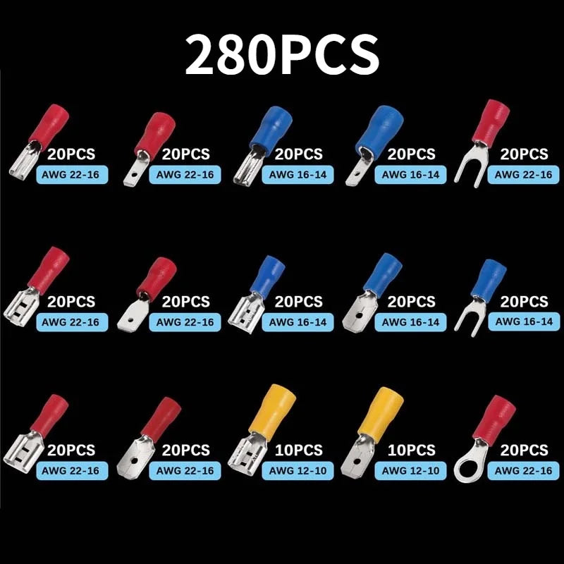 Insulated Cable Connector Electrical Wire Crimp Spade Butt Ring Fork Set Ring Electric Crimp lugs Rolled Terminals Assorted Kit