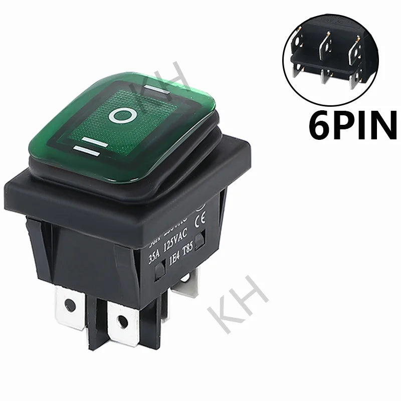 ON OFF KCD4 waterproof and oil proof switch four feet 2 file red green with lights six foot rocker power switch LED 12V 220V