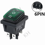 ON OFF KCD4 waterproof and oil proof switch four feet 2 file red green with lights six foot rocker power switch LED 12V 220V
