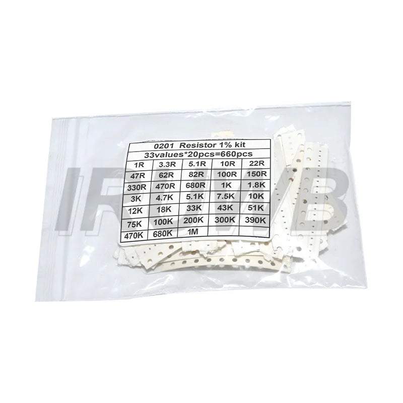 660pcs 1% SMD Chip Resistor Assorted Kit 0603 0805 1206 0402 0201 1R - 1M ohm 33valuesX20pcs Resistance Sample Set