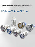16/19/22MM Push Button Switch Screw Terminal Self-locking Latching Momentary Metal Black 12/24/220V Waterproof Power Start Stop