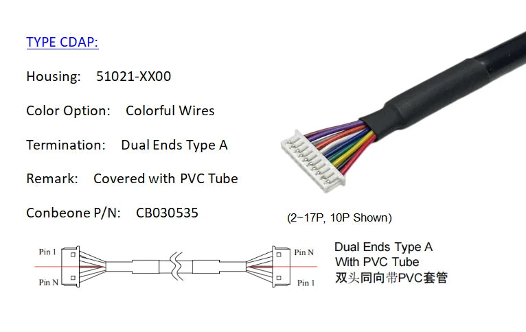 510210400 WIRE HARNESS, MOLEX PICO BLADE SERIES 1.25MM PITCH, 51021-0400, 4P CABLE, Off The Shelf