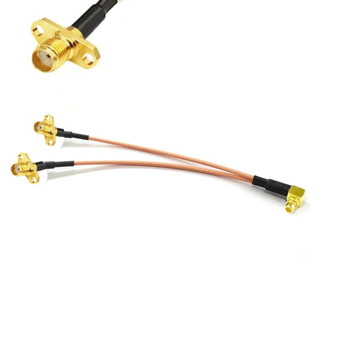 MMCX Male Right Angle to 2X SMA 2-Hole Panel Y Type Splitter Combiner Pigtail Cable 15CM 6" For Wifi Router