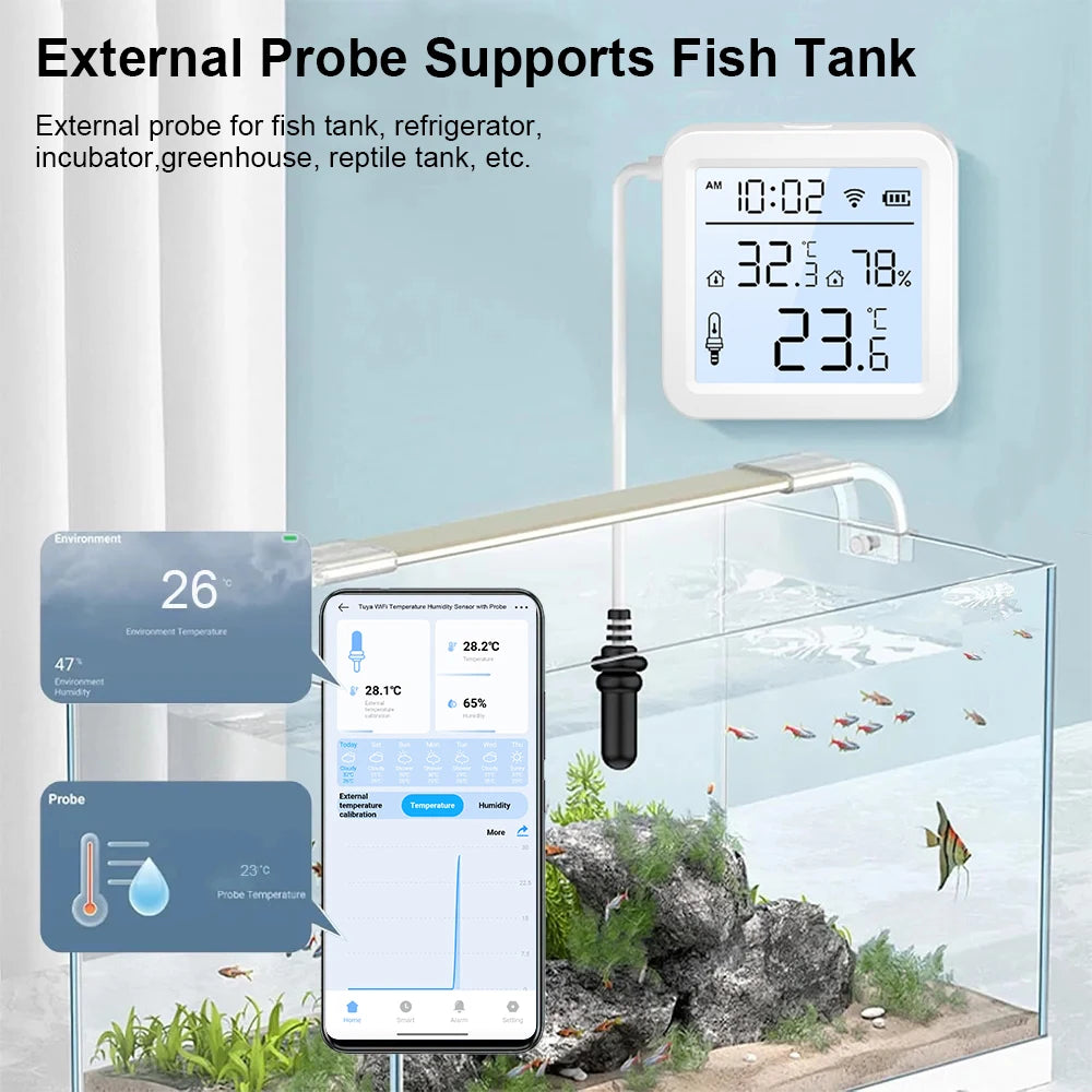 2026 New Tuya WiFi Humidity Temperature Sensor with External Probe Thermometer for Smart Home APP Monitoring for Refrigerator