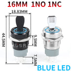 16MM  Self-locking ON-OFF Slide Power High Current Metal Toggle Switch Waterproof Push Button 2 Positions 1NO1NC Illuminated Led