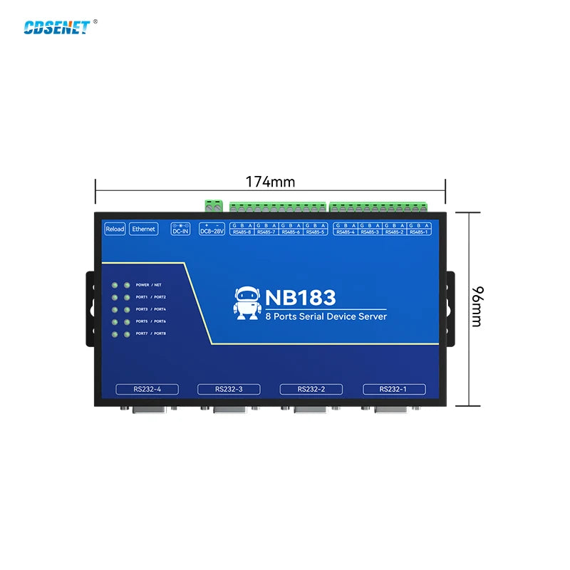 RS485 RS232 to Ethernet Serial Server 8 Way CDSENET NB183-V2 Series TCP UDP MQTT HTTP Modbus Gateway TCP- RTU POE