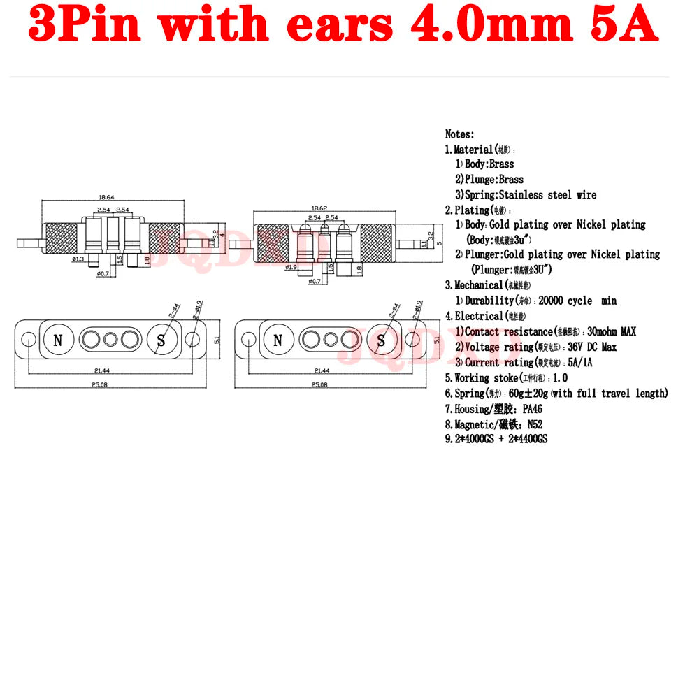 1sets DC 36V 5A Waterproof Magnetic Pogo Pin Connector 5Pin With Ears Pogopin Male Female Spring Loaded DC Power Socket