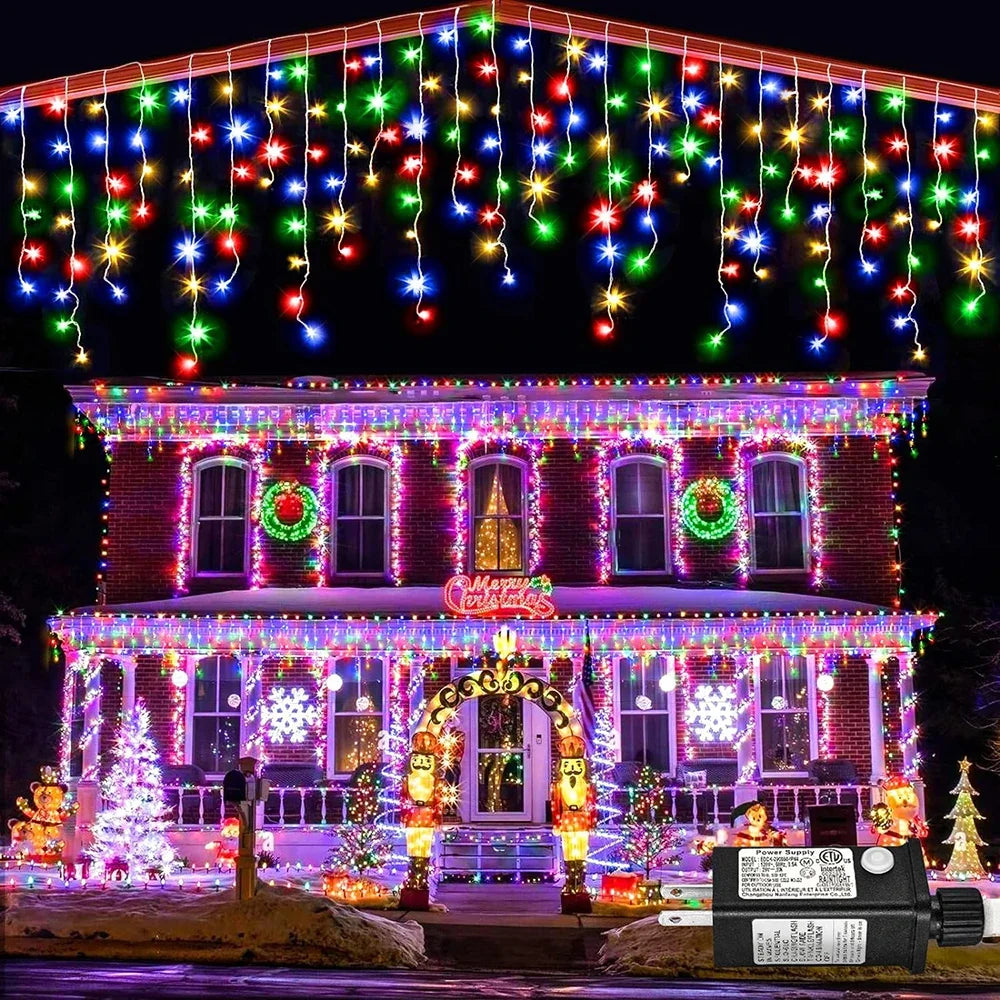 3.5M/7.5M Solar Curtain Icicle Light Outdoor Eaves Decor String Lights Garden Party Yard Christmas Decoration holiday Garlands