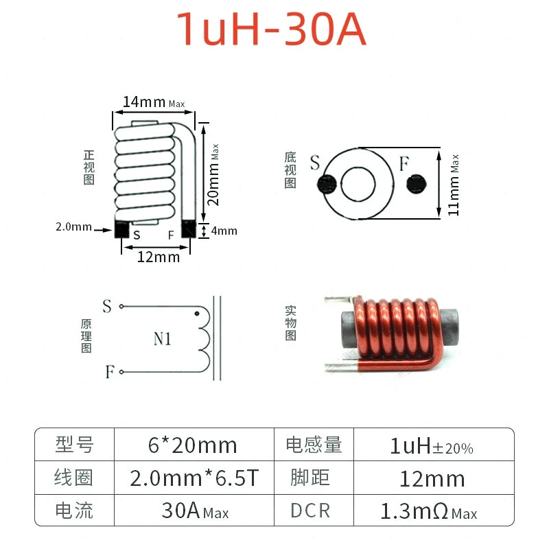 5PCS Flat Copper Wire High Current Magnetic Rod Inductor 30A 80A Rod Line Plug PLC Filter Energy Storage Power Coil