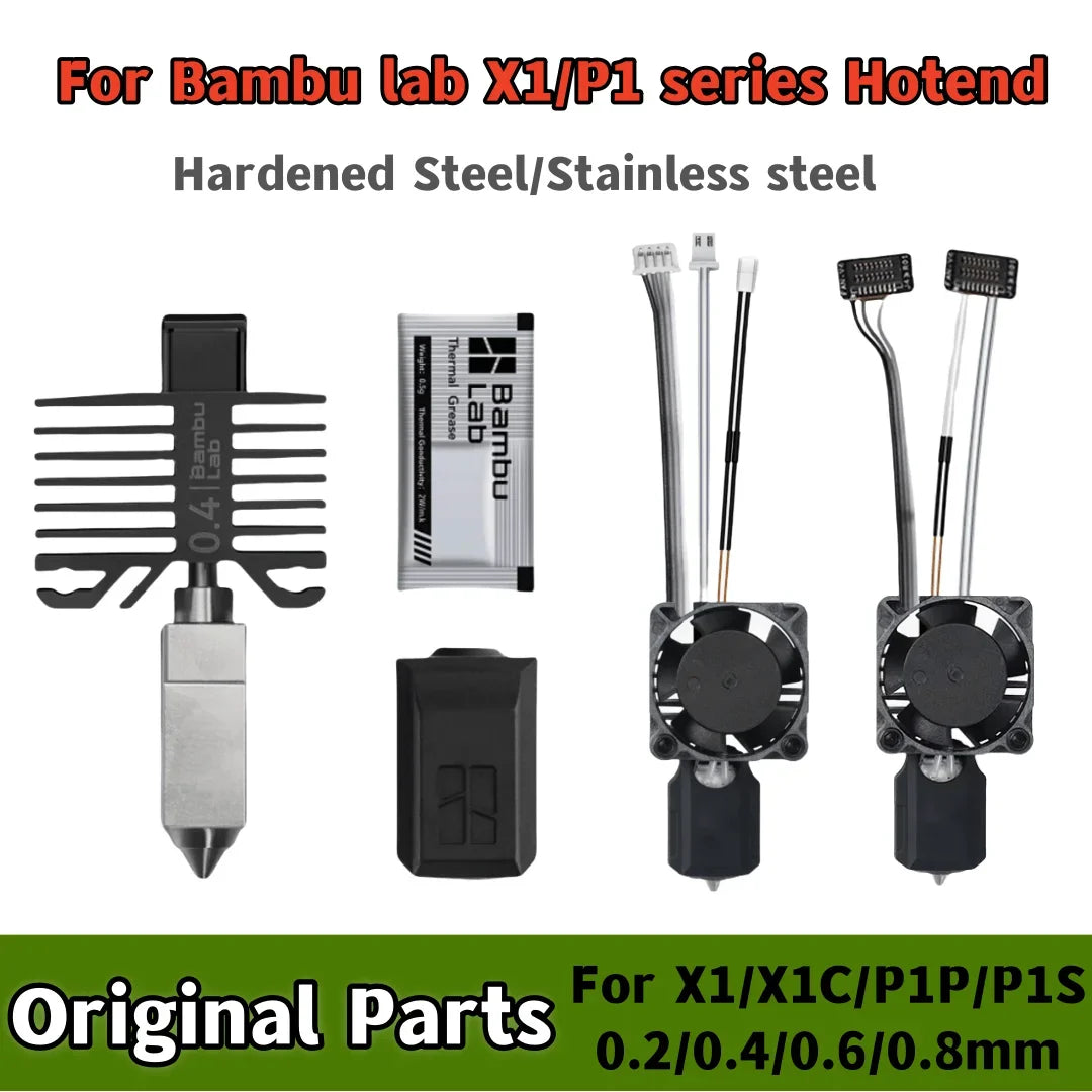 Original Hotend For Bambu Lab X1 X1C P1P P1S Hard Steel Nozzles Bamboo Bambulabs Combo Thermistor For bambu lab cooling fan