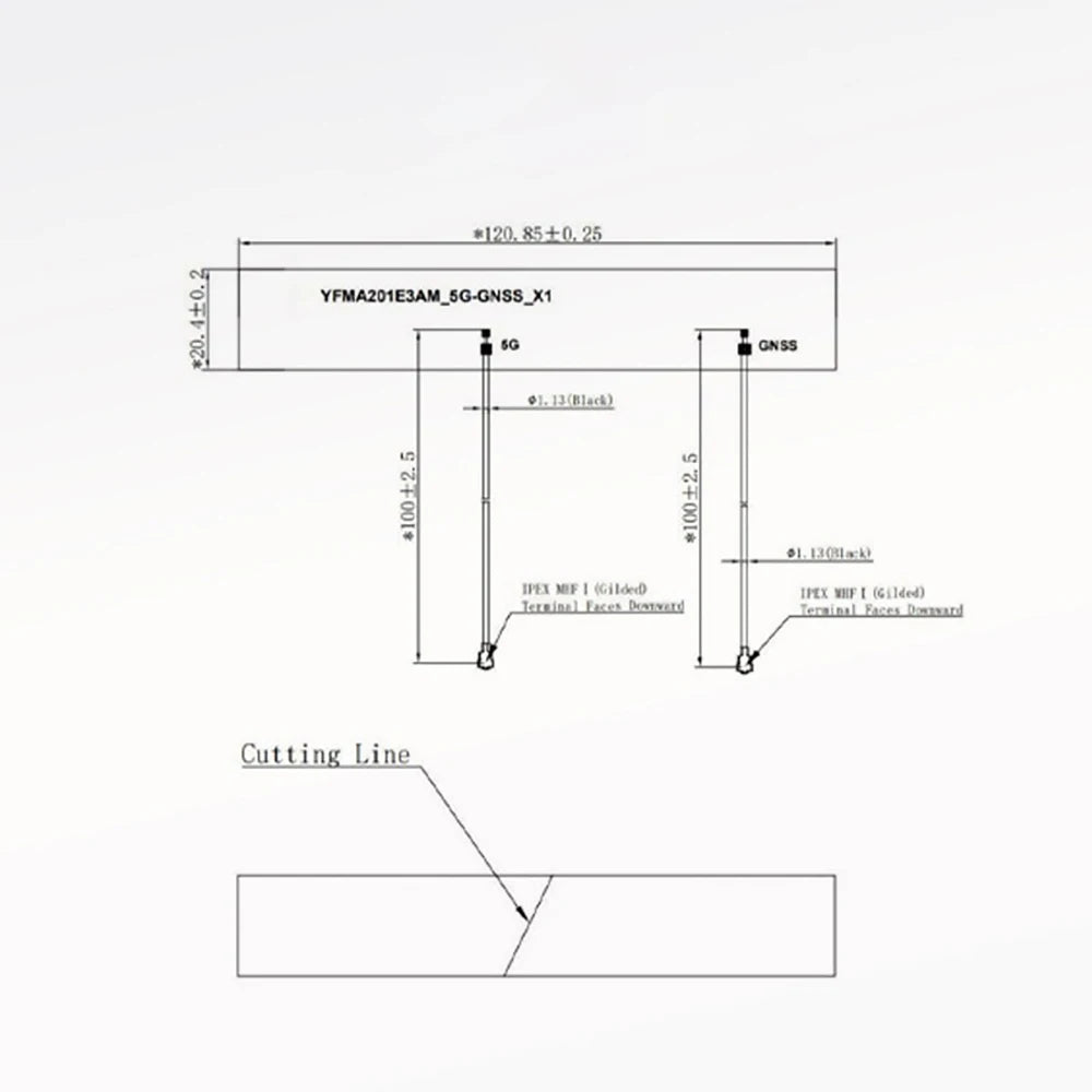 Embedded 5G GNSS 2-in-1 Combo FPC Antenna 600MHz-6000MHz Ultra-wide-band GPS Galileo BD Glonass QZSS Positioning MHF1 10CM Cable