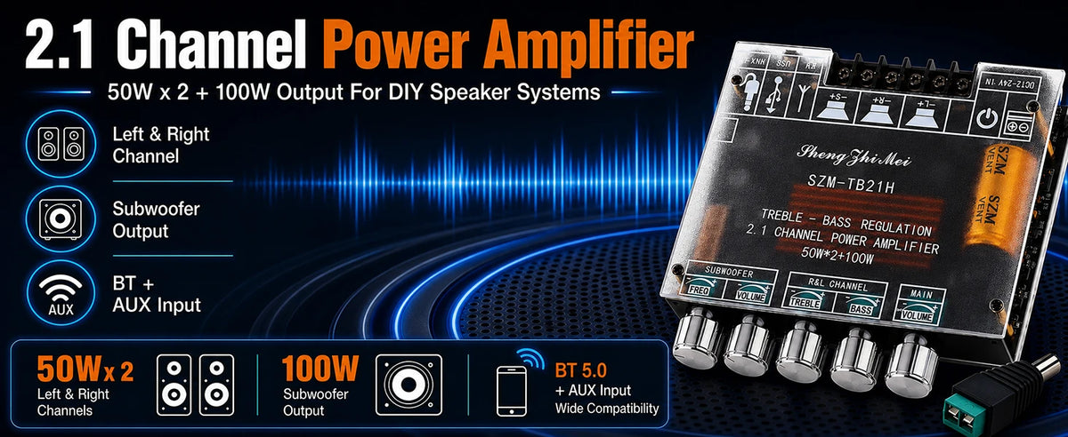 DC 12V-24V Audio Receiver Power Amplifier Module HiFi Chips SZM-TB21H TPA3116D2 Bluetooth Car Audio Speakers Amplifier Board