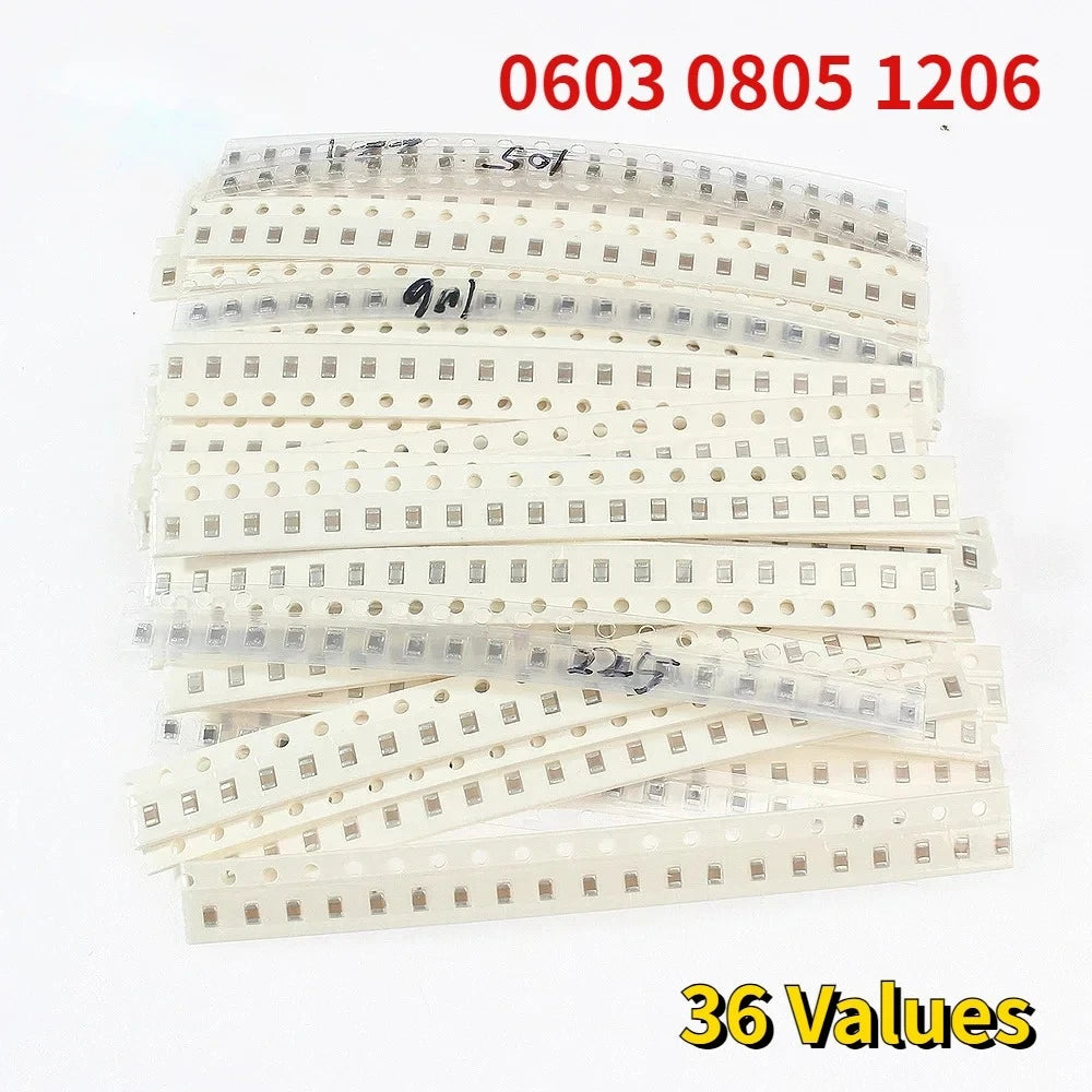 720pcs 0603 0805 1206 SMD Ceramic Capacitors Assortment Kit 36Values 1pF-10uF Electronic Capacitor Set 36 Values X 20pcs