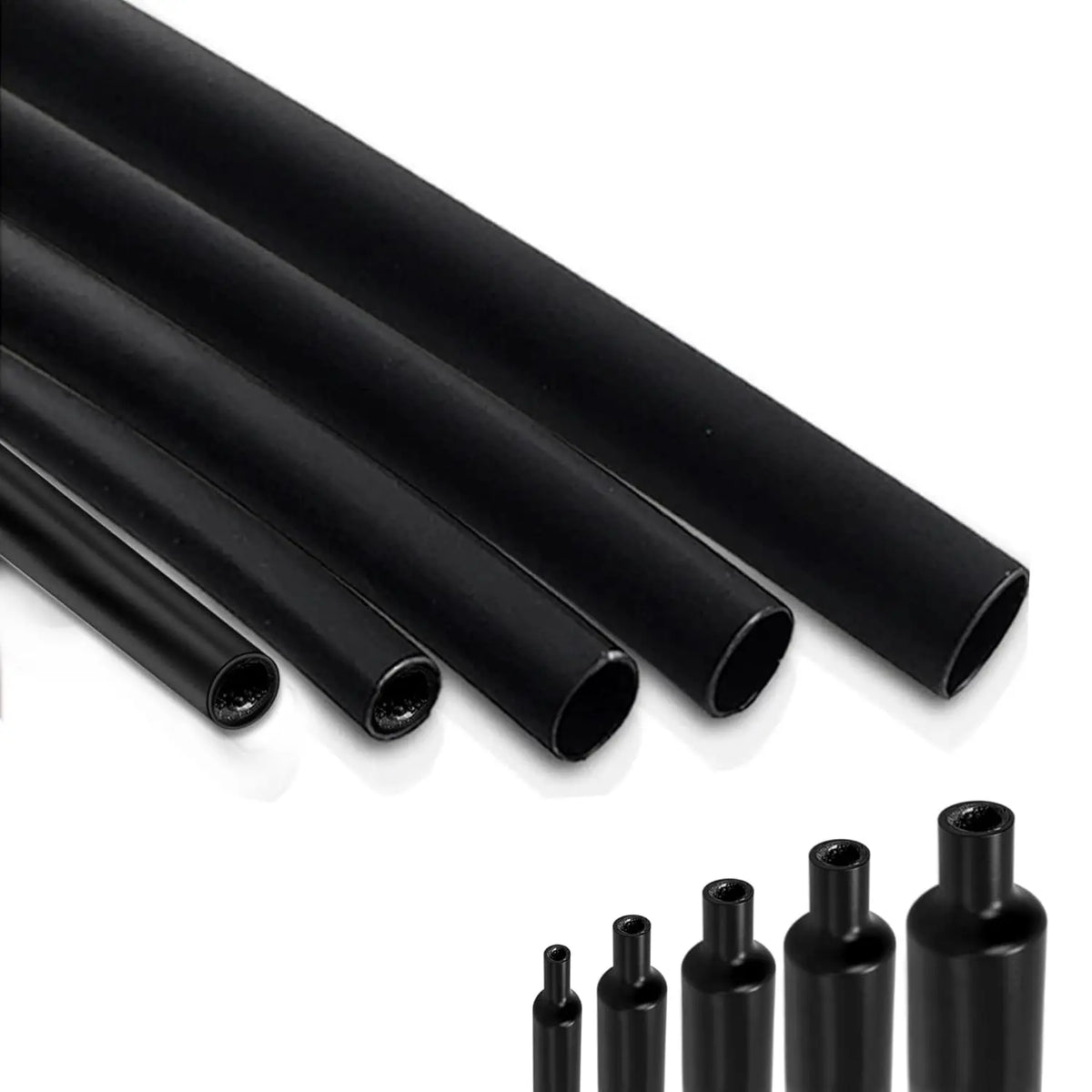 30.5cm/1ft Φ1.6mm to Φ64m 3:1 Ratio Heat Shrink Tubing 22pcs Dual Wall Adhesive Lined Shrinkable Wire Wrap Tube Waterproof Black