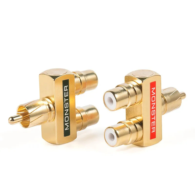RCA Male To RCA Female Lotus Connector Tee Type 3Way Splitter for AV Audio and Video Converter Adapter Gold Plated Copper Brass