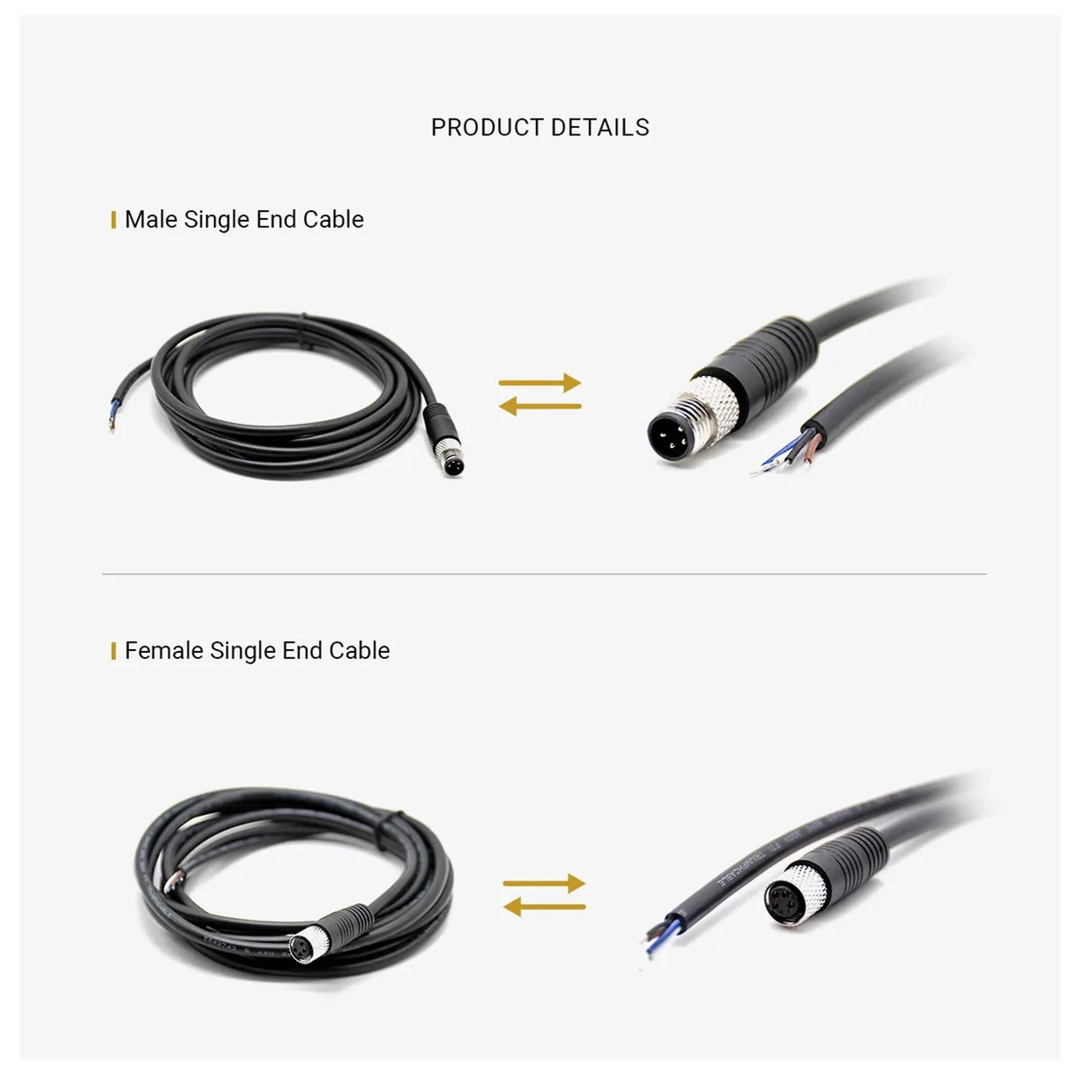 M8 3-Pin 90 Degree Female Panel Mount Connector to Female Cable, 1m 24AWG PVC Cable