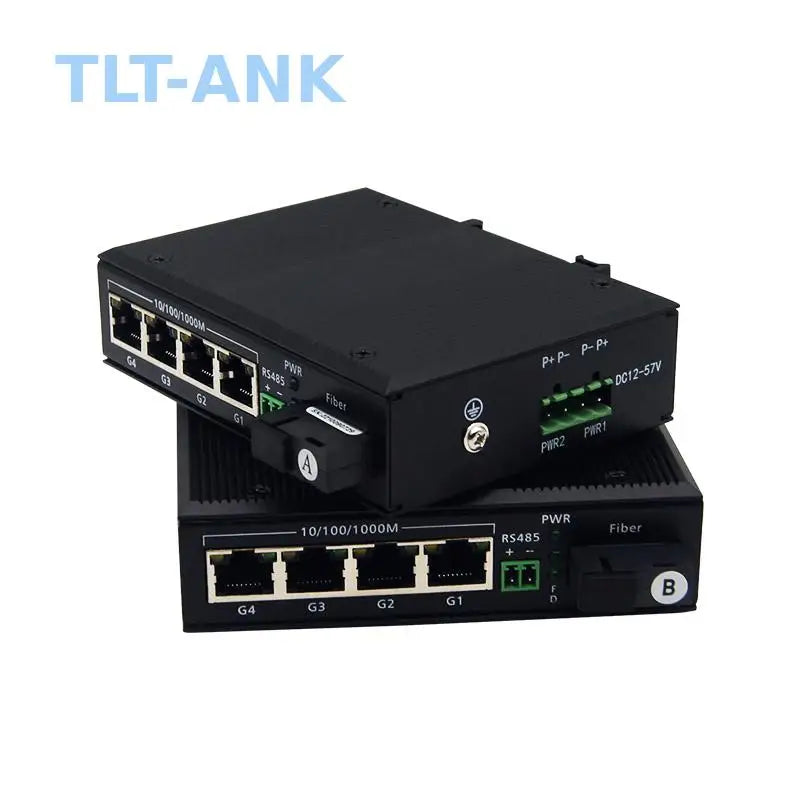 Industrial RS485 Serial Data to Ethernet Fiber Media Converter Transceiver with 4 Gigabit 10/100/1000Mbps RJ45 Port Optic Modem