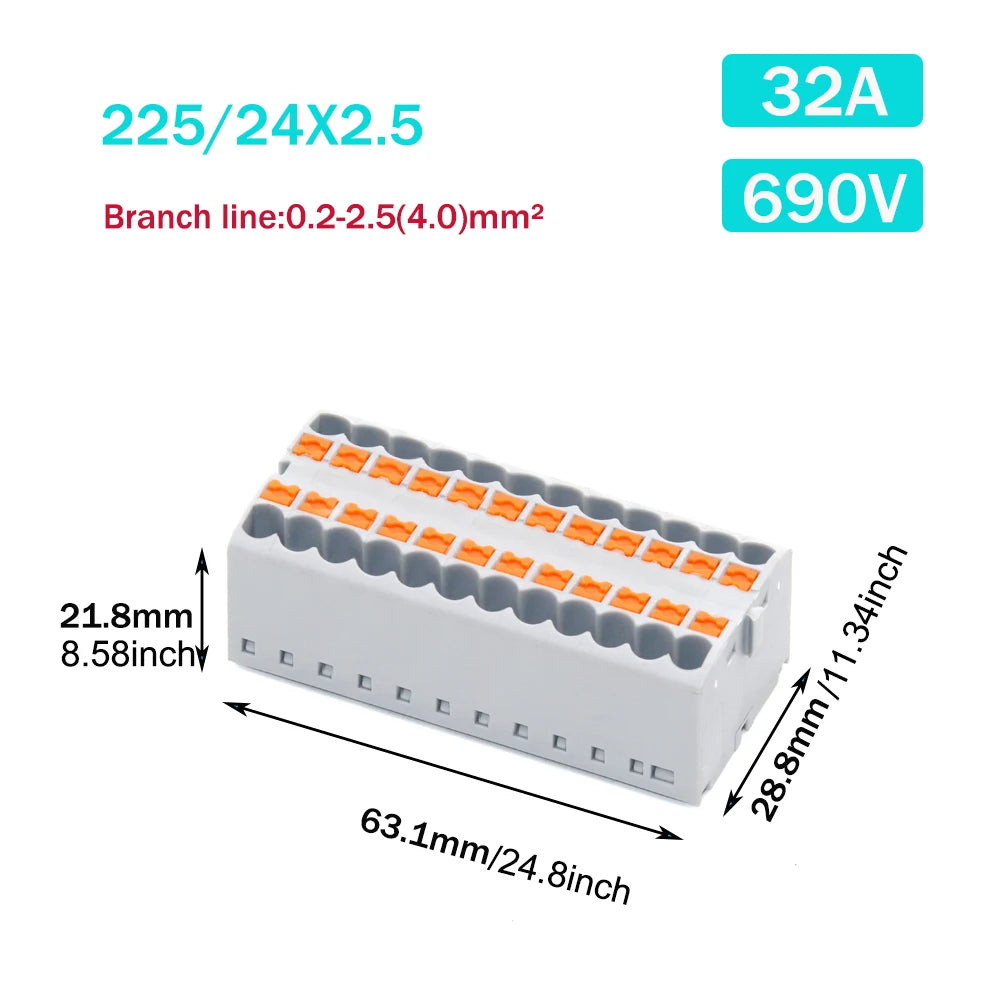 1PCS Wire Electrical Connectors PTFIX 2.5mm Wire Merging And Branching Device Push-in Terminal Block Connector Mount On Din Rail