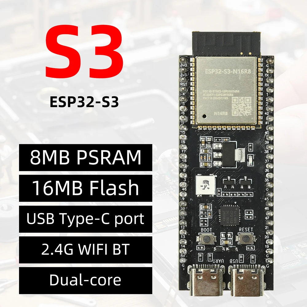 For ESP32-S3-DevKitC-1 WiFi BT Development Board Module CP2102 Onboard ESP32-S3-N16R8 Module 44Pin Type C