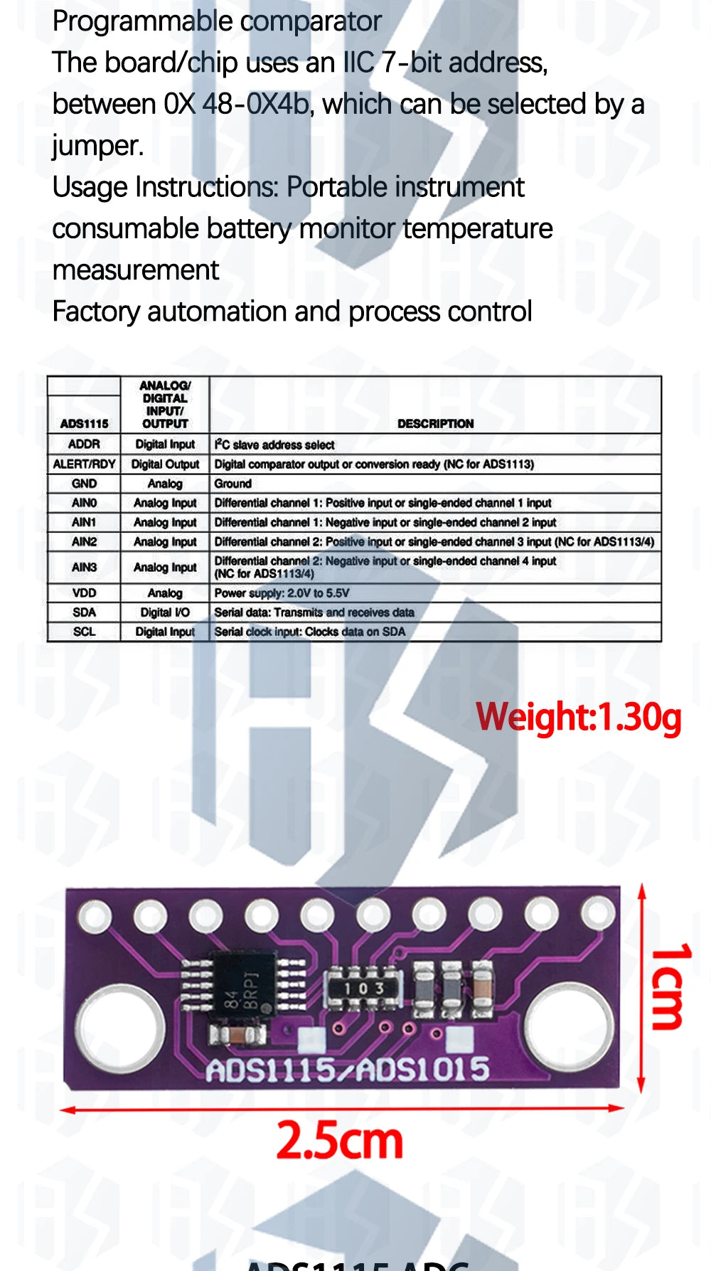 16-Bit ADC Module (ADS1115/ADS1015): I2C 4-Channel Programmable Gain Amplifier for Arduino & Raspberry Pi Compatible