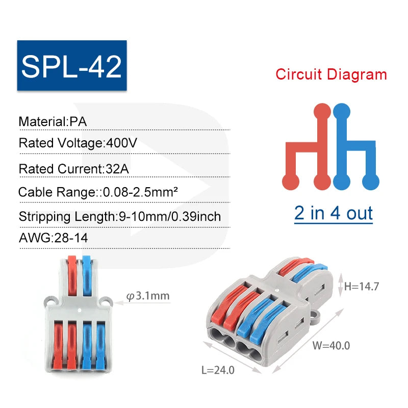 5PCS Quick Lever Electrical Connector Compact Conductor Wiring Terminal Block Universal Push-in Wire Connectors Cable Splitter