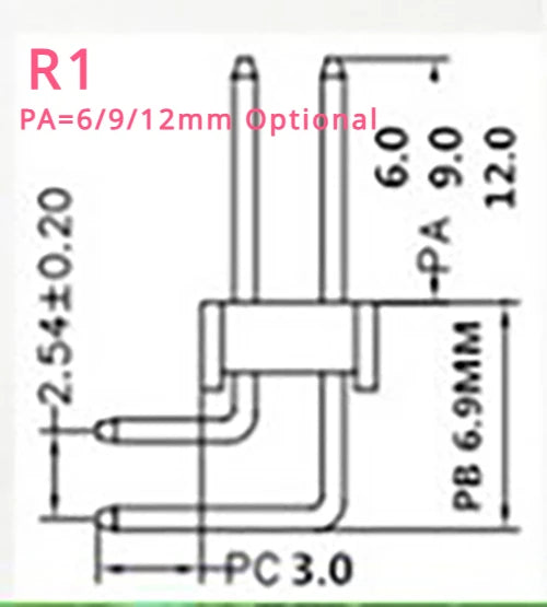 10pc 2.54mm 2x40P Right Angle RA 90D Double Row Rohs Reflow Gold Cuttabl Long PA=3/6/9/12mm PCB Jumper Male Pin Header Connector