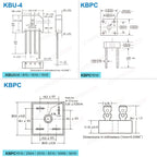 KBU808 KBU810 KBU1010 KBU1510 KBPC1010 KBPC1510 KBPC2504 KBPC2510 KBPC3510 KBPC5006 KBPC5010 Diode Bridge Rectifier High Power