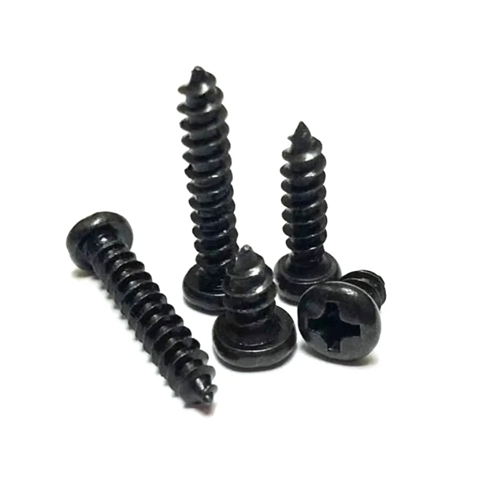 300Pcs M2 Black Phillips Pan Head Self Tapping Screws Assortment Kit, Carbon Steel Round Head Screws Set