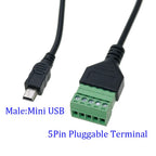 USB 2.0 Female B Micro usb mini usb Type-C Male to 5 Pin Female Bolt Screw Connector with Shield Terminal Plug Adapter Cable 1ft