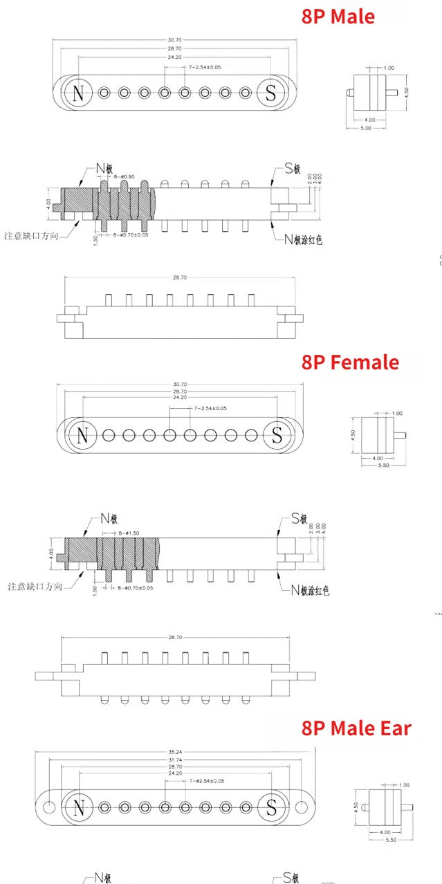 1/5Set 2A DC Magnetic Pogo Pin Connector 2Pin 3Pin 4 5 6 7 8 9 Pin Pogopin Male Female Spacing 2.5/2.80mm Spring Loaded Socket