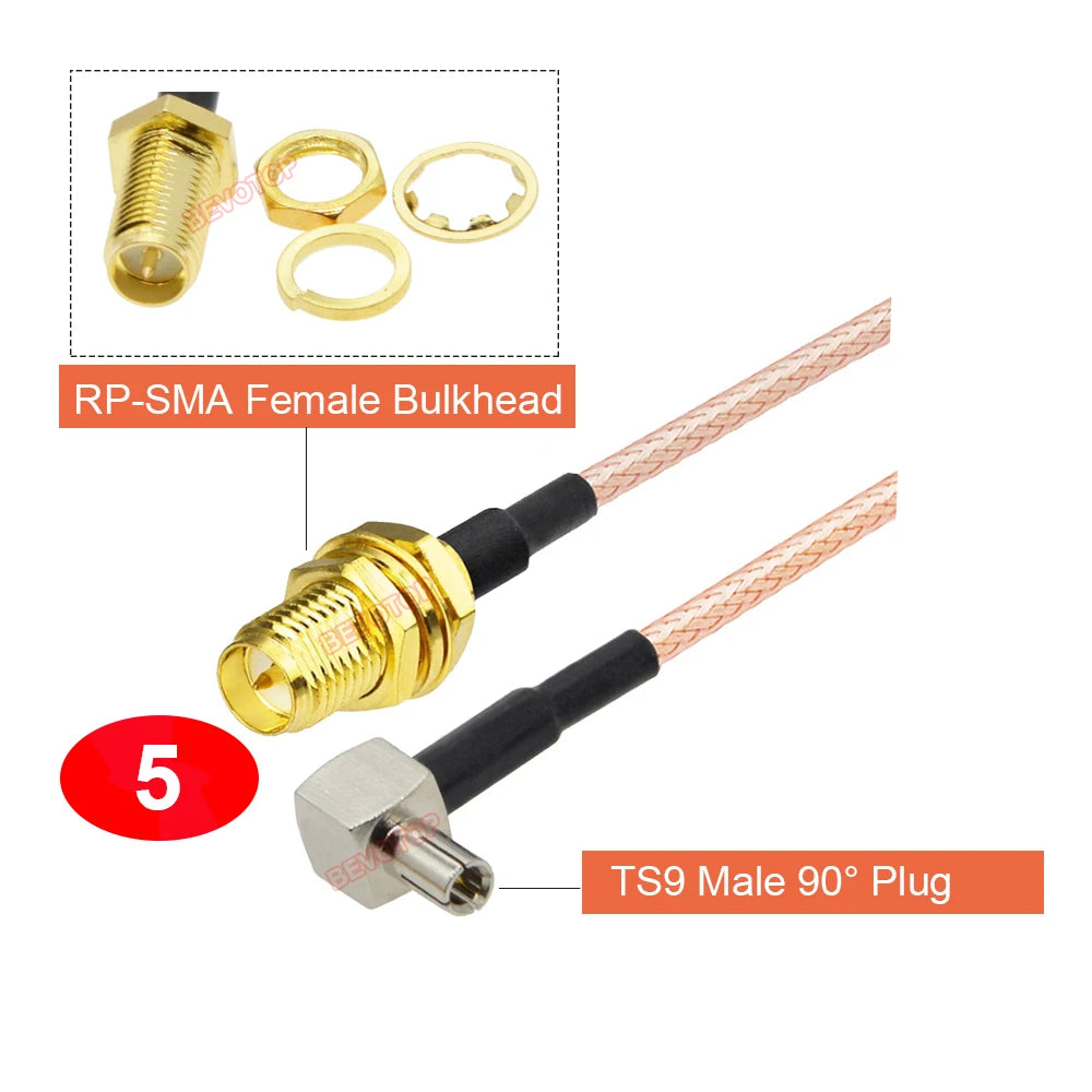 2PCS/LOT RP-SMA / SMA to TS9 Male / Female Connector RG316 Cable SMA to TS9 Extension Pigtail for Huawei 3G Modem Router