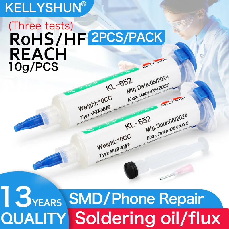 Flux 100% Original KELLYSHUN PCB Soldering Flux 10ml Needle Tube Welding Flux No-Clean Soldering Paste NC 559 558 652 Solder
