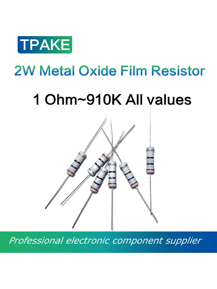 Metal Oxide Film Resistor 2Watt 2W 100/120/150/180/200/220/240/270/300/330/360/390/430/470/510/560/620/680/750/820/910K R E Ohm